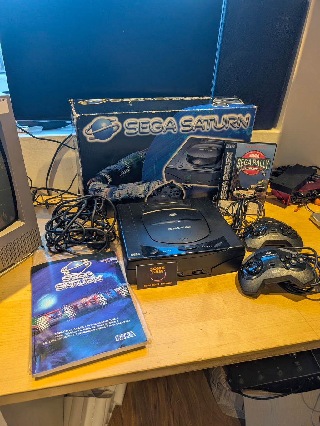 Sega Saturn With Sega Rally - Boxed with Cables & Games - Tested & Working